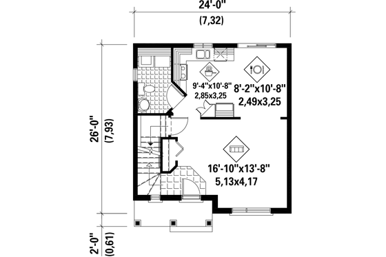 Floor Plan - Main Floor for Contemporary House Plan #25-4435 - 3 bed, 1 bath