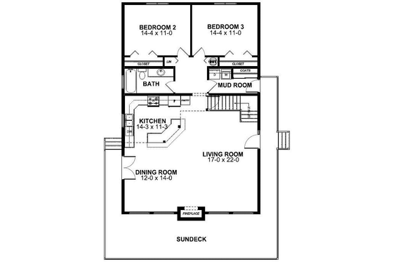 Floor Plan - Main Floor for Contemporary House Plan #126-147 - 3 bed, 2 bath