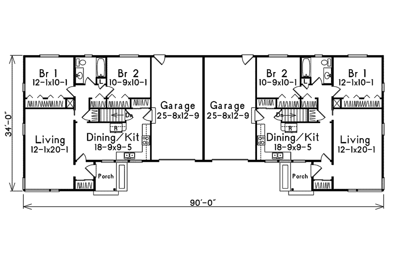 House Blueprint - Floor Plan - Main Floor for Ranch House Plan #57-285 - 2 bed, 1 bath