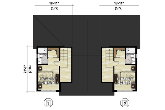 Floor Plan - Upper Floor 1 for Contemporary House Plan #25-4611 - 6 bed, 4 bath