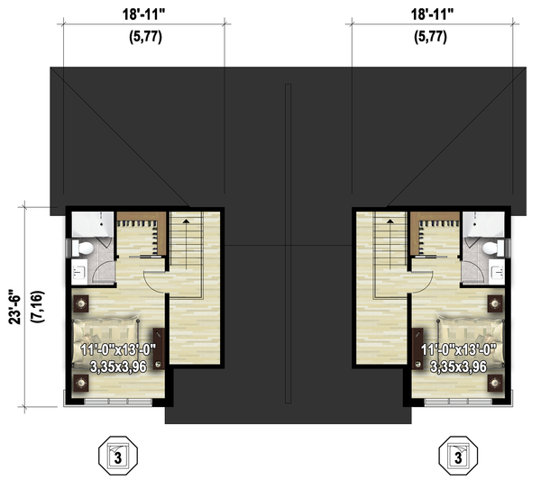 Contemporary Floor Plan - Upper Floor Plan #25-4611