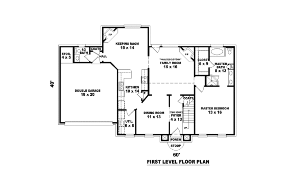 Floor Plan - Main Floor for Colonial House Plan #81-13649 - 4 bed, 3.5 bath