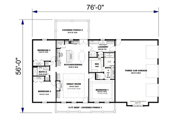 Floor Plan - Main Floor for Country House Plan #44-305 - 3 bed, 2 bath