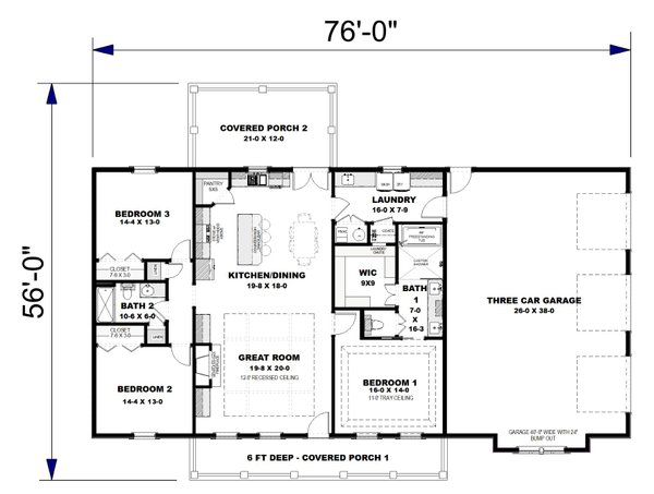 House Blueprint - Country Floor Plan - Main Floor Plan #44-305