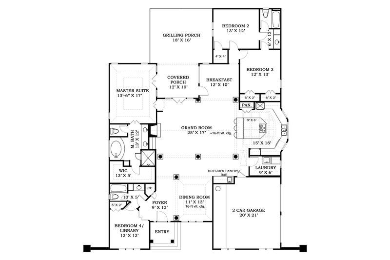 House Plan Design - Floor Plan - Main Floor for European House Plan #119-266 - 4 bed, 3 bath