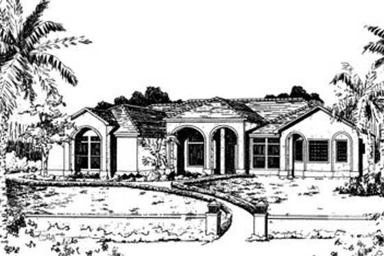 Exterior - Front Elevation for Adobe / Southwestern House Plan #24-134 - 4 bed, 2 bath