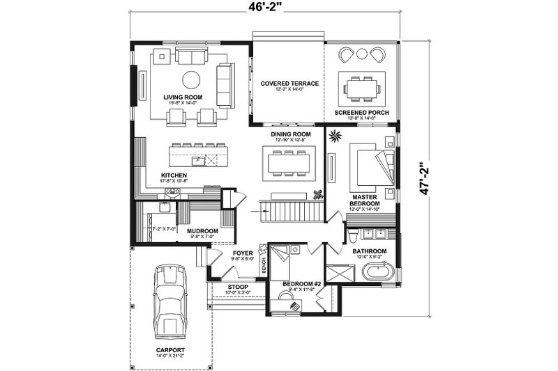 House Blueprint - Floor Plan - Main Floor for Modern House Plan #23-2780 - 2 bed, 2 bath