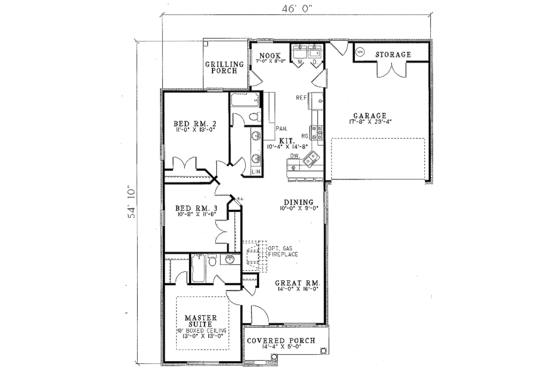 Floor Plan - Main Floor for Traditional House Plan #17-197 - 3 bed, 2 bath