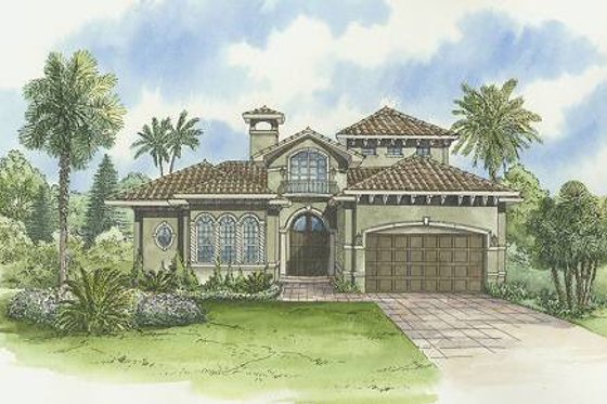 Exterior - Front Elevation for Mediterranean House Plan #420-150 - 3 bed, 5 bath