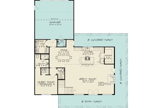 Floor Plan - Main Floor for Farmhouse House Plan #1095-2 - 5 bed, 4.5 bath
