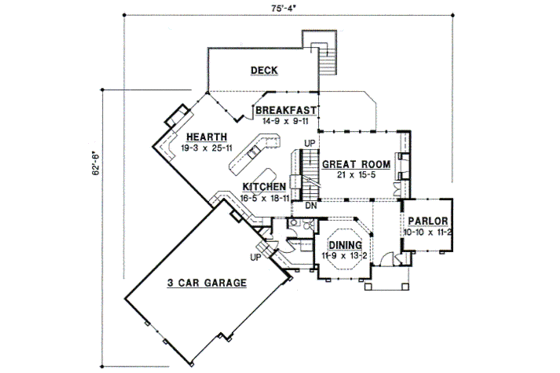 Floor Plan - Main Floor for Traditional House Plan #67-592 - 4 bed, 3.5 bath