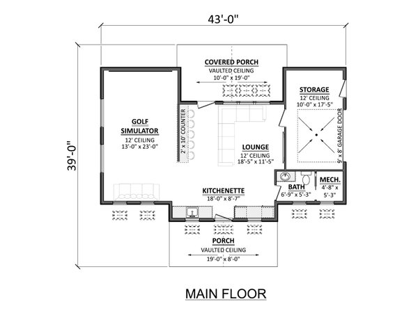 House Design - Floor Plan - Main Floor for Country House Plan #1089-59, 0.5 bath