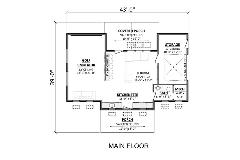 Dream House Plan - Floor Plan - Main Floor for Country House Plan #1089-59, 0.5 bath