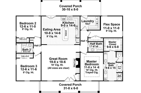 Floor Plan - Main Floor for Country House Plan #21-399 - 3 bed, 2.5 bath