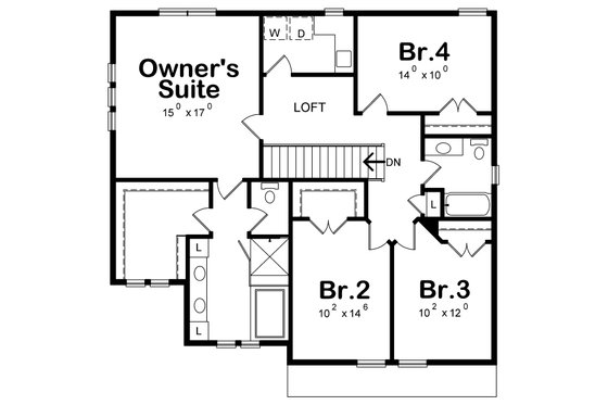 Floor Plan - Upper Floor for Craftsman House Plan #20-2343 - 4 bed, 2.5 bath