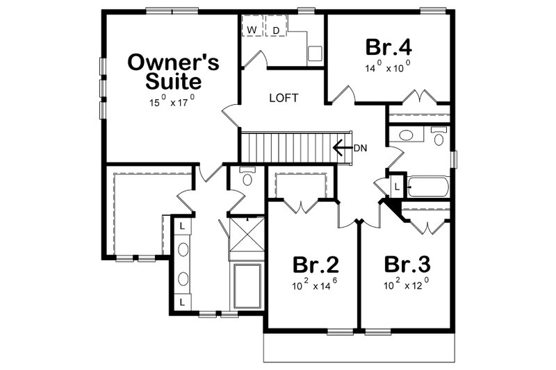 Dream House Plan - Floor Plan - Upper Floor for Craftsman House Plan #20-2343 - 4 bed, 2.5 bath