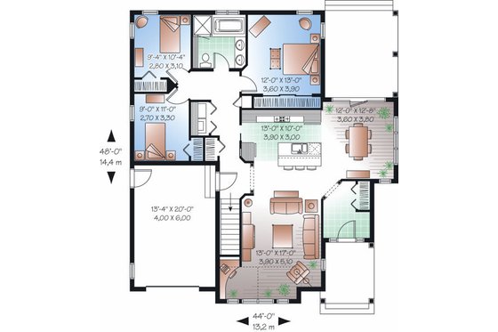 Floor Plan - Main Floor for Traditional House Plan #23-790 - 3 bed, 1 bath