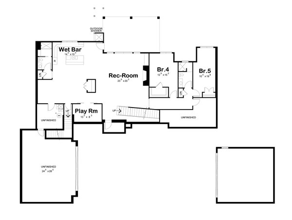 House Design - Floor Plan - Lower Floor for Contemporary House Plan #20-2646 - 5 bed, 5.5 bath