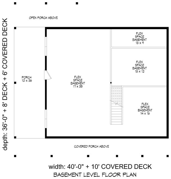 Floor Plan - Lower Floor for Cabin House Plan #932-1046 - 3 bed, 2.5 bath