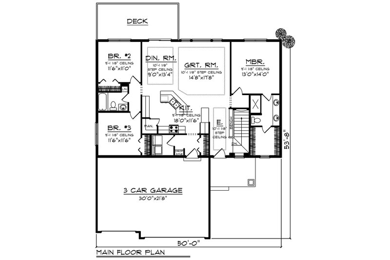 Architectural House Design - Floor Plan - Main Floor for Craftsman House Plan #70-1543 - 5 bed, 3 bath