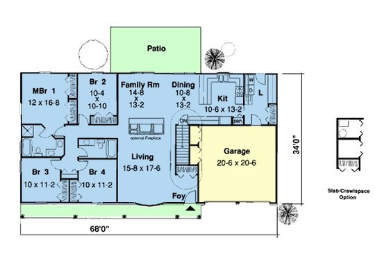 Floor Plan - Main Floor for Ranch House Plan #312-725 - 4 bed, 2 bath