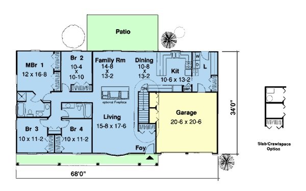 Floor Plan - Main Floor for Ranch House Plan #312-725 - 4 bed, 2 bath