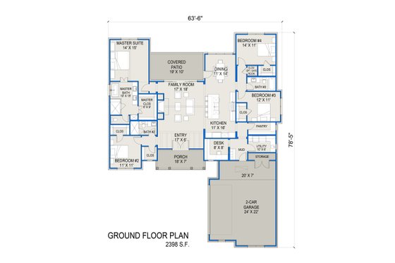 Floor Plan - Main Floor for Farmhouse House Plan #1103-5 - 4 bed, 3 bath