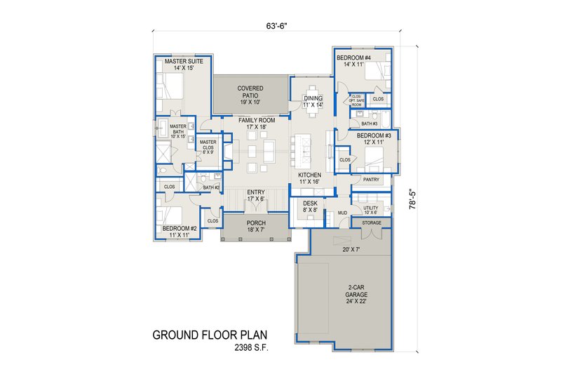 Dream House Plan - Floor Plan - Main Floor for Farmhouse House Plan #1103-5 - 4 bed, 3 bath