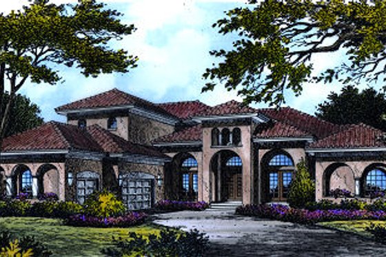 Exterior - Front Elevation for Mediterranean House Plan #417-422 - 4 bed, 4.5 bath
