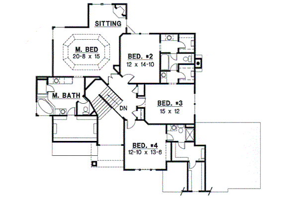Floor Plan - Upper Floor for Traditional House Plan #67-590 - 4 bed, 3.5 bath