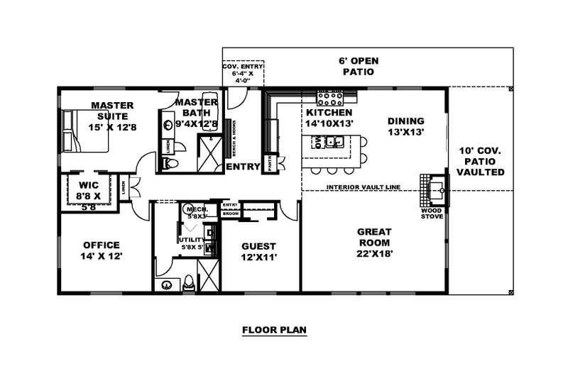 House Blueprint - Floor Plan - Main Floor for Modern House Plan #117-969 - 2 bed, 2 bath