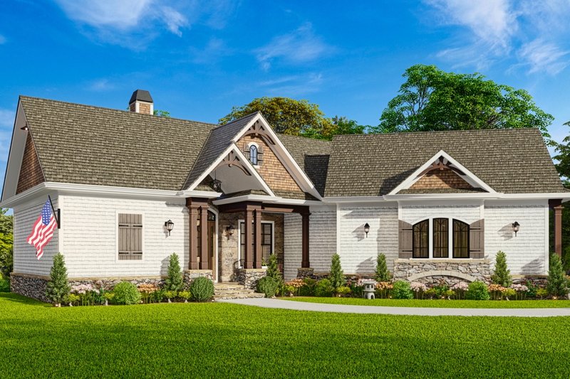 Architectural House Design - Exterior - Front Elevation 3 for Ranch House Plan #54-464 - 3 bed, 2 bath