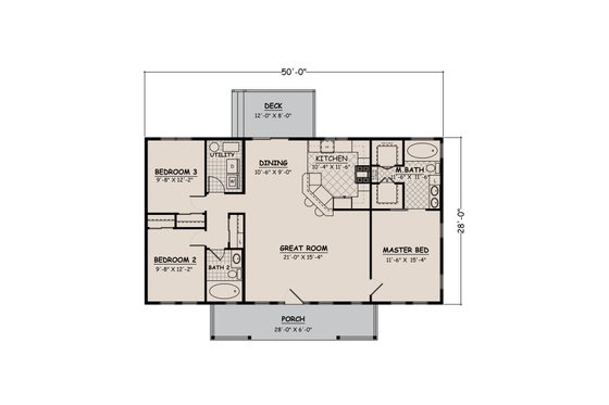 Floor Plan - Main Floor 1 for Ranch House Plan #1082-10 - 3 bed, 2 bath