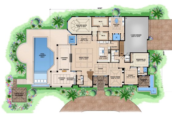 Floor Plan - Main Floor for Beach House Plan #27-465 - 5 bed, 5.5 bath