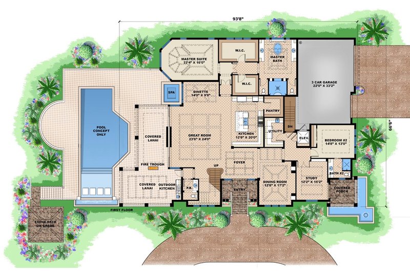 House Plan Design - Floor Plan - Main Floor for Beach House Plan #27-465 - 5 bed, 5.5 bath