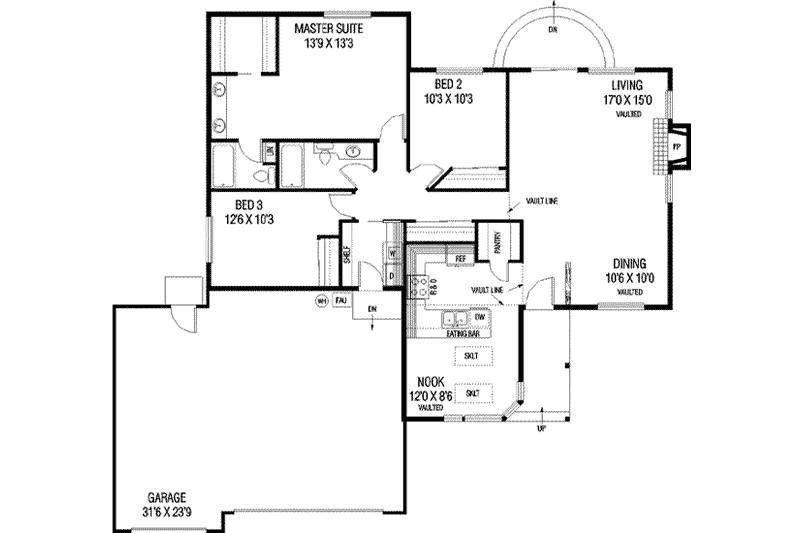 House Plan Design - Floor Plan - Main Floor for Traditional House Plan #60-496 - 3 bed, 2 bath