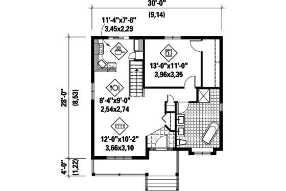 Floor Plan - Main Floor for Country House Plan #25-4645 - 1 bed, 1 bath