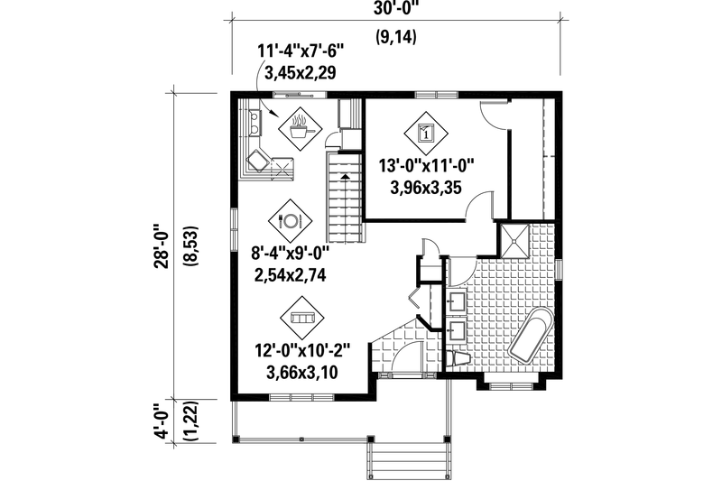 House Plan Design - Floor Plan - Main Floor for Country House Plan #25-4645 - 1 bed, 1 bath