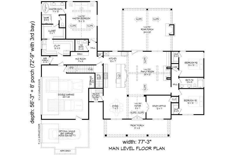Home Plan - Floor Plan - Main Floor for Farmhouse House Plan #932-1201 - 3 bed, 2.5 bath