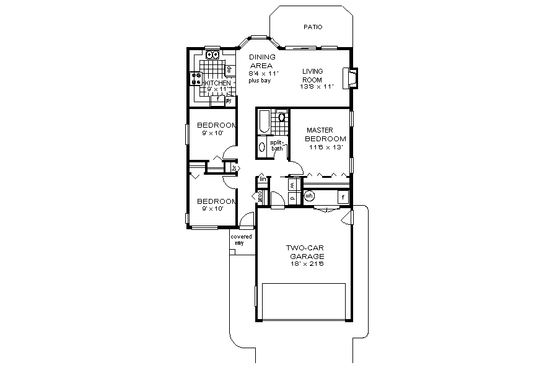 Floor Plan - Main Floor for Traditional House Plan #18-155 - 3 bed, 1 bath