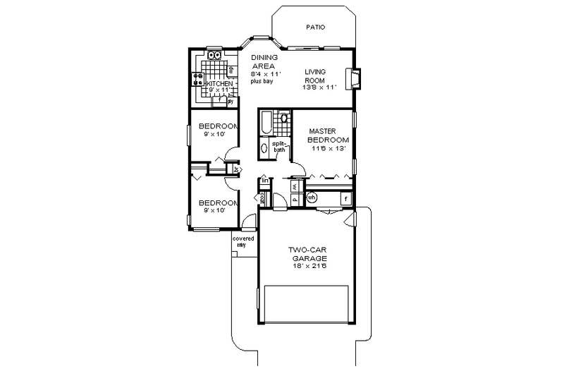 Dream House Plan - Floor Plan - Main Floor for Traditional House Plan #18-155 - 3 bed, 1 bath