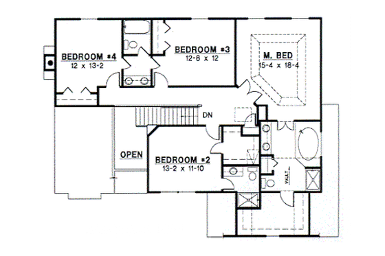 Floor Plan - Upper Floor for Traditional House Plan #67-531 - 4 bed, 3.5 bath