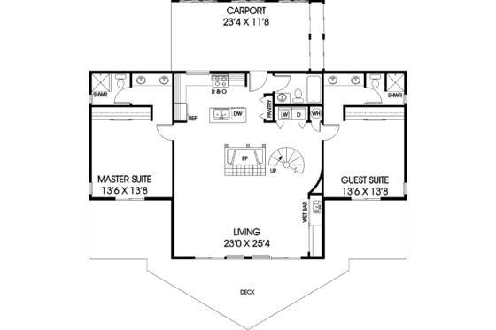 Floor Plan - Main Floor for Modern House Plan #60-108 - 3 bed, 2 bath