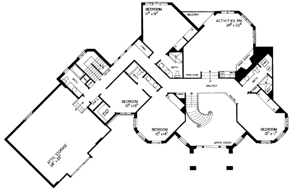 Architectural House Design - European Floor Plan - Upper Floor Plan #72-197