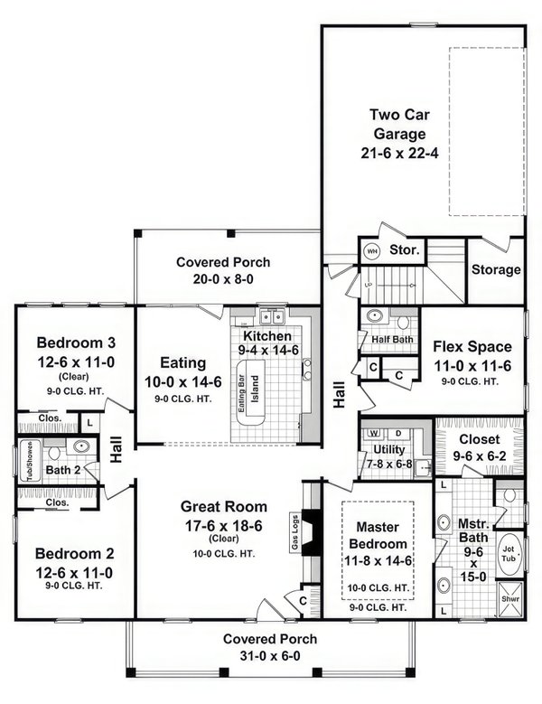 House Blueprint - Country Floor Plan - Main Floor Plan #21-525