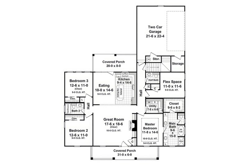 House Blueprint - Floor Plan - Main Floor for Country House Plan #21-525 - 3 bed, 2.5 bath