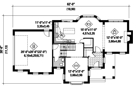 Floor Plan - Main Floor for Traditional House Plan #25-4560 - 3 bed, 1 bath