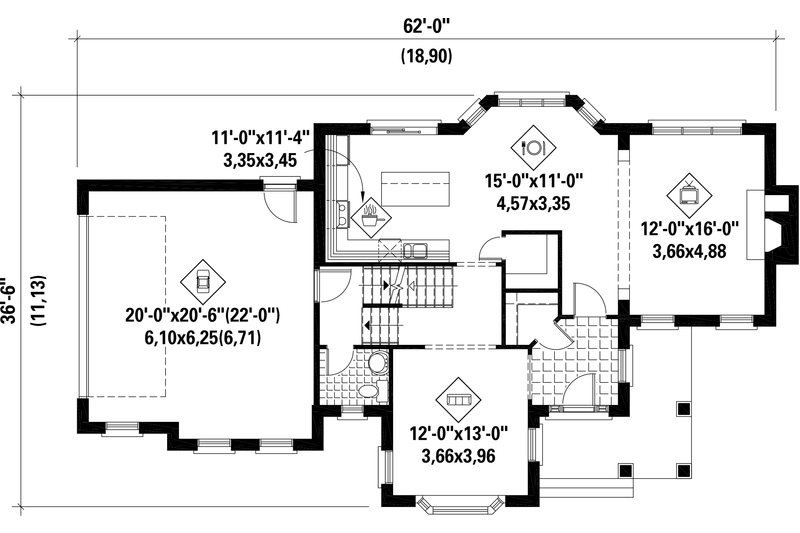 House Blueprint - Floor Plan - Main Floor for Traditional House Plan #25-4560 - 3 bed, 1 bath