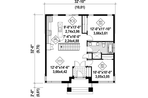 Floor Plan - Main Floor for Contemporary House Plan #25-4462 - 2 bed, 1 bath