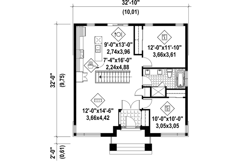 House Blueprint - Floor Plan - Main Floor for Contemporary House Plan #25-4462 - 2 bed, 1 bath